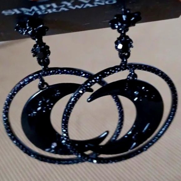 VERA WANG CELESTIAL BLACK/BLACK CRYSTAL CRESCENT MOON & STAR EARRINGS**NEW! - Picture 2 of 3